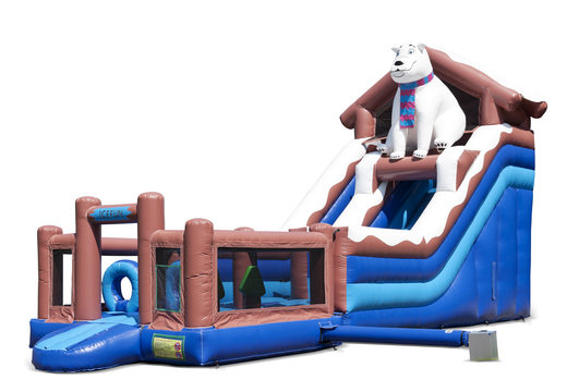 Bestel opblaasbare multifunctionele glijbaan in thema ijsbeer met een plonsbad, indrukwekkend 3D object, frisse kleuren en de 3D obstakels voor kinderen. Koop opblaasbare glijbanen nu online bij JB Inflatables Nederland