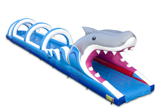 Spectaculaire opblaasbare haai buikschuifbaan 18meter lang bestellen voor kids. Koop opblaasbare buikschuifbanen nu online bij JB Inflatables Nederland