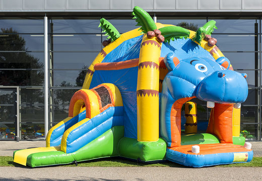 Bestel opblaasbaar multifun springkasteel met dak in thema rhino voor kinderen bij JB Inflatables Nederland. Koop springkastelen online bij JB Inflatables Nederland