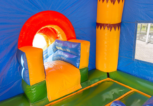 Overdekt multifun super springkasteel met glijbaan in thema nijlpaard bestellen voor kinderen. Koop springkastelen online bij JB Inflatables Nederland