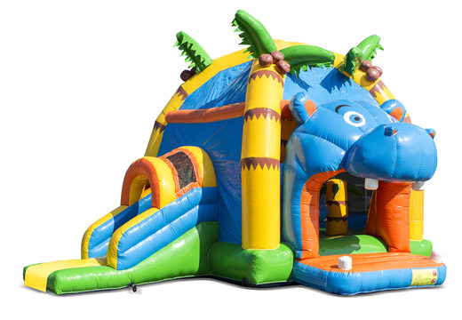 Multifun super nijlpaard springkasteel met glijbaan kopen voor kinderen. Koop springkastelen online bij JB Inflatables Nederland