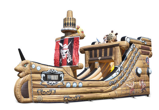 Piratenschip opblaasbare slide in een opvallende vorm met coole 3D-objecten en fullcolour prints voor uw kinderen kopen. Bestel opblaasbare glijbanen nu online bij JB Inflatables Nederland