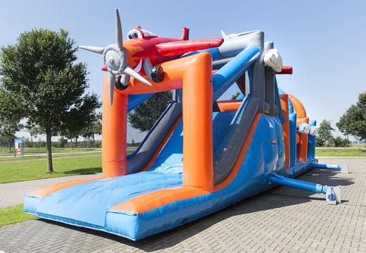 Vliegtuig run 17m stormbaan met 7 spelelementen en kleurrijke objecten voor kids bestellen. Koop opblaasbare stormbanen nu online bij JB Inflatables Nederland