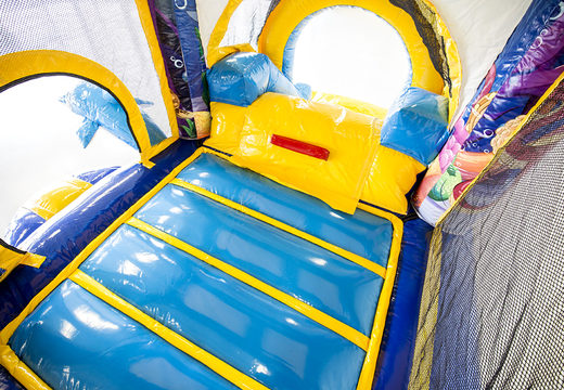 Klein overdekt multiplay springkasteel met glijbaan kopen in thema dolfijn voor kinderen. Bestel opblaasbare springkastelen online bij JB Inflatables Nederland