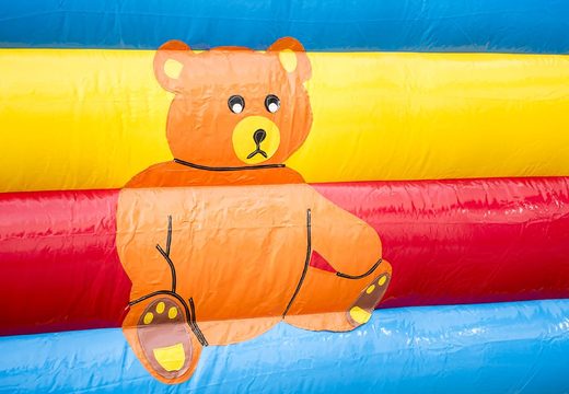 Standaard luchtkussen voor kinderen kopen in opvallende kleuren met bovenop een groot 3D object in de vorm van een aap. Bestel luchtkussens online bij JB Inflatables Nederland