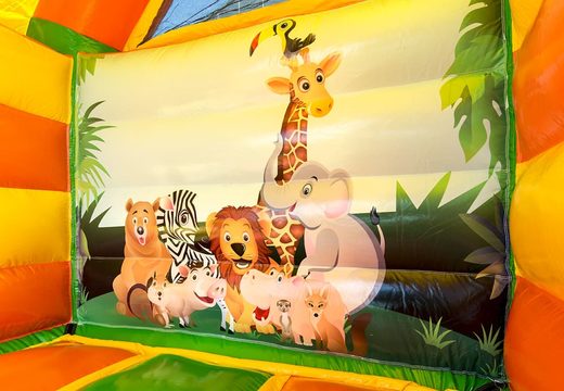 Midi overdekt multifun springkasteel met glijbaan kopen in thema jungle voor kinderen. Koop springkastelen online bij JB Inflatables Nederland