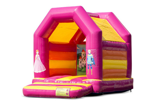 Midi springkasteel kopen in een kleuren combinatie van roze en geel in prinses thema voor kinderen. Bestel springkastelen online bij JB Inflatables Nederland
