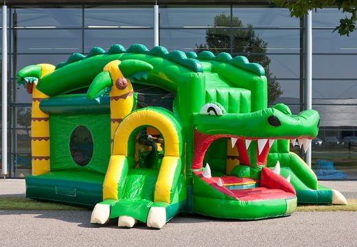 Opblaasbaar overdekt shooting fun springkussen te koop in thema krokodil crocodile schieten actie voor kinderen