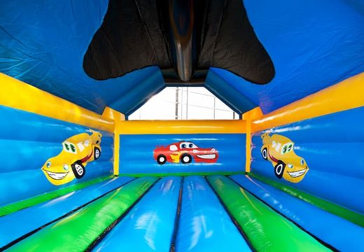 Super springkussen overdekt kopen met vrolijke animaties in auto thema voor kinderen. Koop springkussens online bij JB Inflatables Nederland