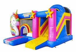Opblaasbaar springkasteel met glijbaan in unicorn thema bestellen voor kinderen