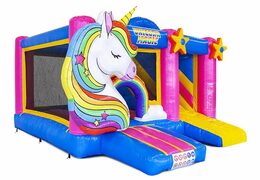 Opblaasbaar springkasteel met glijbaan in unicorn thema kopen voor kinderen