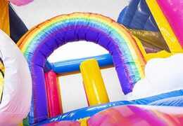 Luchtkussen opblaasbaar in unicorn thema voor kinderen met glijbaan en objecten erin kopen