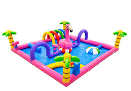 Opblaasbaar waterspeelpark in Flamingo thema