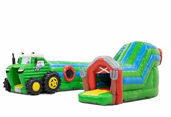 Groot opblaasbaar overdekt play fun springkussen kruiptunnel kopen in thema tractor trekker voor kinderen. Bestel springkussens online bij JB Inflatables Nederland 