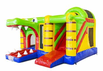 Opblaasbaar springkussen met glijbaan in krokodillen thema bestellen voor kinderen