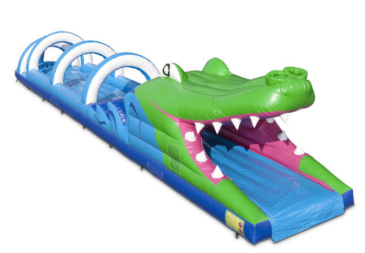Opblaasbare 18meter buikschuifbaan in thema krokodil online bestellen voor uw kids. Koop opblaasbare buikschuifbanen nu online bij JB Inflatables Nederland