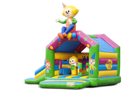 Koop voor kinderen een opblaasbaar multifun springkasteel met dak in party thema met bovenop een opvallend 3D object bij JB Inflatables Nederland. Bestel springkastelen online bij JB Inflatables Nederland