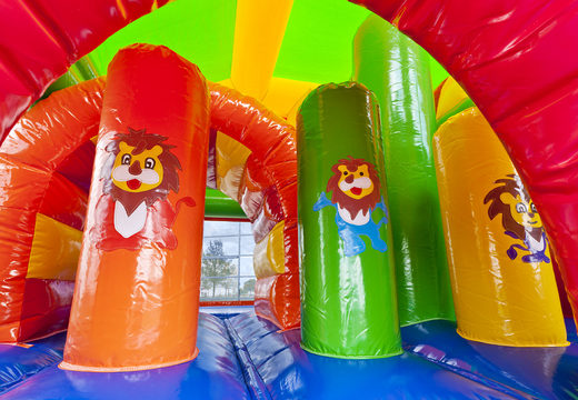 Medium opblaasbare multiplay springkasteel in leeuw thema te bestellen voor kinderen. Bestel opblaasbare springkastelen online at JB Inflatables Nederland