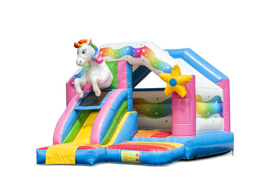 Opblaasbare slide combo unicorn springkasteel te koop voor kinderen, Bestel nu opblaasbare springkastelen met glijbaan bij JB Inflatables Nederland