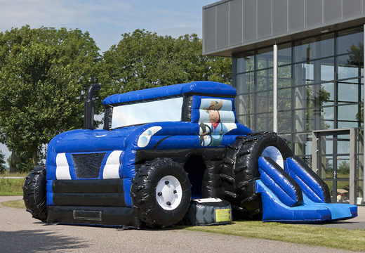 Tractor opblaasbaar overdekt springkasteel in blauw bestellen bij JB Inflatables Nederland. Koop online springkastelen bij JB Inflatables Nederland