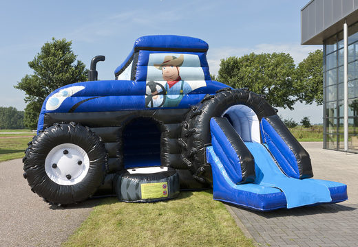 Maxi multifun blauw tractor springkussen bestellen voor kinderen bij JB Inflatables nederland. Koop springkussens online bij JB Inflatables Nederland