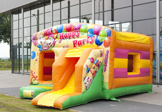 Opblaasbaar overdekt maxi multifun springkasteel in party thema met glijbaan bestellen voor kinderen. Koop springkastelen online bij JB Inflatables Nederland