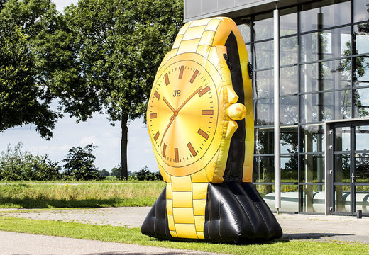 Koop een opblaasbare 4 meter hoge gouden horloge. Bestel springkussens nu online bij JB Inflatables Nederland