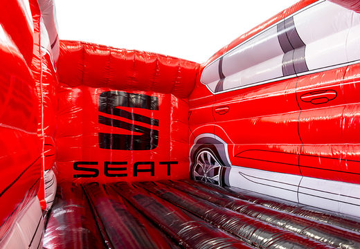 Koop online opblaasbare SEAT -  rode auto springkastelen op maat bij JB Promotions Nederland. Vraag nu gratis ontwerp aan voor opblaasbare springkastelen in eigen huisstijl