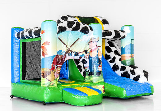 Jumpy Happy Boerderij springkasteel met een glijbaan kopen voor kinderen. Bestel opblaasbare springkastelen online bij JB Inflatables Nederland