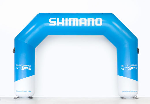 Gepersonaliseerde shimano start & finishboog voor sport evenementen bestellen bij JB inflatables Nederland. Bestel nu op maat gemaakte opblaasbare reclamebogen online