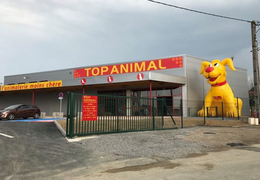 Mega Top Animal gele hond mascotte bestellen. Koop opblaasbare blow-ups online bij JB Inflatables Nederland