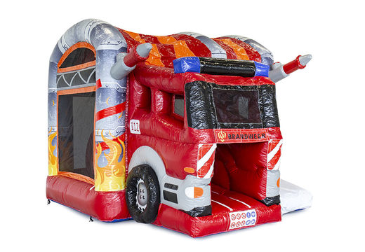 Springkussen in thema brandweer met een glijbaan kopen voor kinderen. Bestel opblaasbare springkussens online bij JB Inflatables Nederland