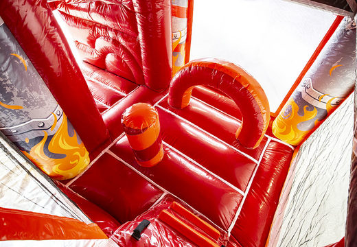 Klein overdekt opblaasbaar multiplay luchtkussen met glijbaan kopen in thema brandweer voor kinderen. Bestel opblaasbare luchtkussens online bij JB Inflatables Nederland