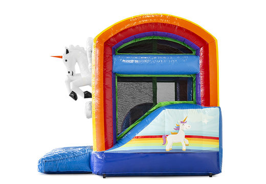 Springkussen in thema unicorn met glijbaan kopen voor kinderen. Bestel opblaasbare springkussens online bij JB Inflatables Nederland