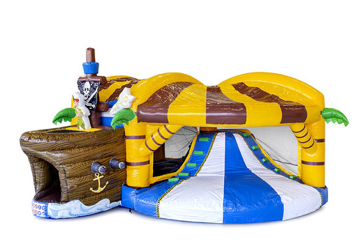 Opblaasbaar overdekt multiplay springkasteel met glijbaan bestellen in thema piraat voor kids. Koop opblaasbare springkastelen online bij JB Inflatables Nederland