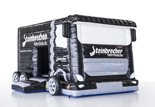 Promotionele maatwerk Steinbrecher fashrschule bus springkasteel in zwarte kleur online kopen. Bestel nu opblaasbare springkasteel in eigen huisstijl bij JB Inflatables Nederland