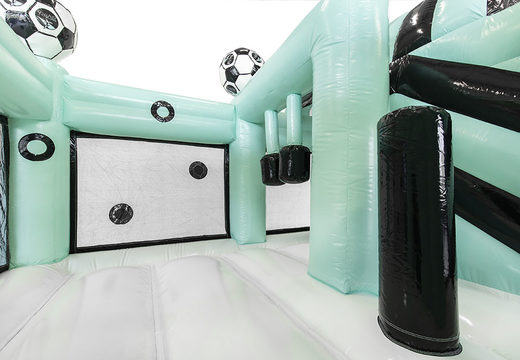Koop online pastel blauwe Yali Air Multiplay voetbal springkastelen in eigen huisstijl bij JB Inflatables Nederland. Vraag nu gratis ontwerp aan voor opblaasbare springkastelen in eigen huisstijl