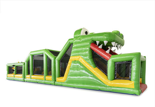 Stormbaan 19 meter lang in thema krokodil met passende 3D objecten bestellen voor kids. Koop opblaasbare stormbanen nu online bij JB Inflatables Nederland