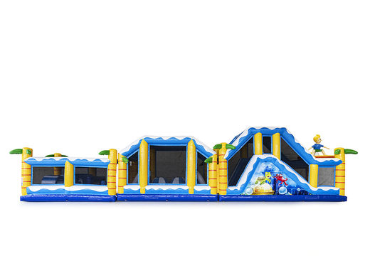 Koop modulaire 19m lange stormbaan in surf thema met passende 3D objecten voor kids. Bestellen opblaasbare stormbanen nu online bij JB Inflatables Nederland