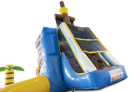 Minipark piraat springkussen inclusief zwembad en waterglijbaan voor kinderen bestellen. Koop springkussens online bij JB Inflatbales Nederland