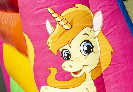 Klein overdekt springkasteel  te koop in thema unicorn voor kinderen. Bestel springkastelen online bij JB Inflatables Nederland