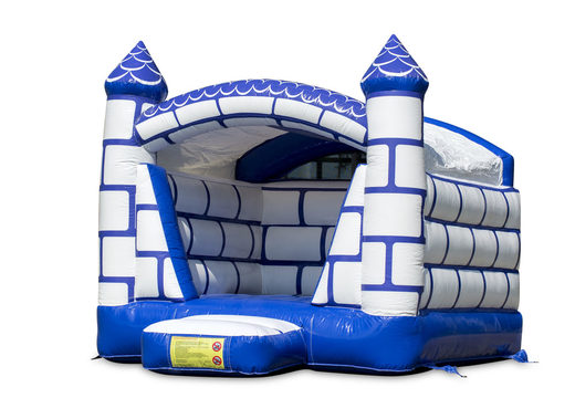 Mini overdekt springkasteel in kasteel thema in een kleuren combinatie van blauw en wit te koop. Koop springkastelen online bij JB Inflatables Nederland