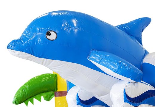 Bestel klein multiplay luchtkussen met glijbaan in dolfijn thema voor kinderen. Opblaasbare luchtkussens met glijbaan te koop bij JB Inflatables Nederland