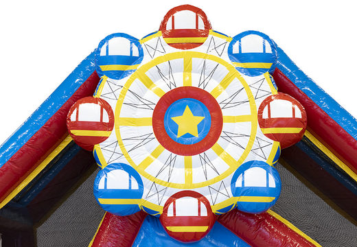 13.5 meter lange stormbaan in thema rollercoaster met passende 3D objecten kopen voor kids.  Bestel opblaasbare stormbanen nu online bij JB Inflatables Nederland