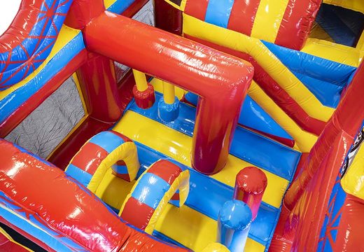 Springkasteel in thema achtbaan met een glijbaan kopen voor kinderen. Bestel opblaasbare springkastelen online bij JB Inflatables Nederland