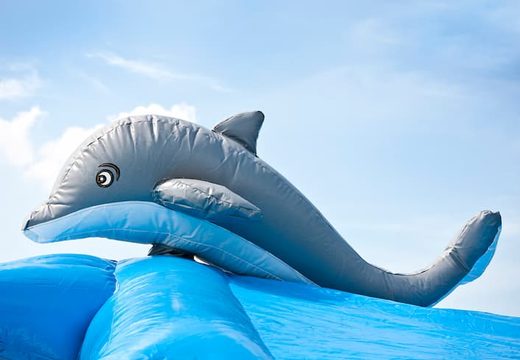Groot overdekt blauw ballenbak luchtkussen in thema seaworld voor kinderen. Bestel luchtkussens online bij JB Inflatables Nederland 