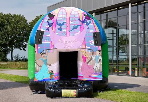 Disco multi-thema 4,5m springkasteel te koop in thema Princess voor kids. Bestel online opblaasbare sprinkastelen bij JB Inflatables Nederland