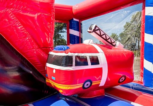 Indoor brandweer springkussen met een glijbaan bestellen voor kinderen. Koop springkussens online bij JB Inflatables Nederland