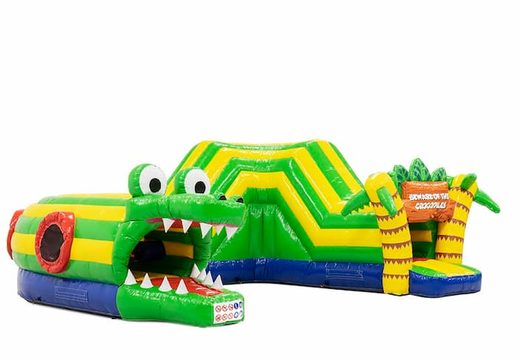 Bestel een krokodil kruiptunnel springkasteel met obstakals, een klimhelling en glijhelling voor kinderen. Koop springkastelen online bij JB Inflatables Nederland