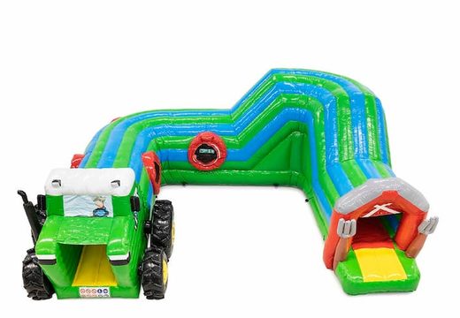 Playfun kruiptunnel springkasteel in thema tractor voor kinderen kopen. Bestel springkastelen online bij JB Inflatables Nederland